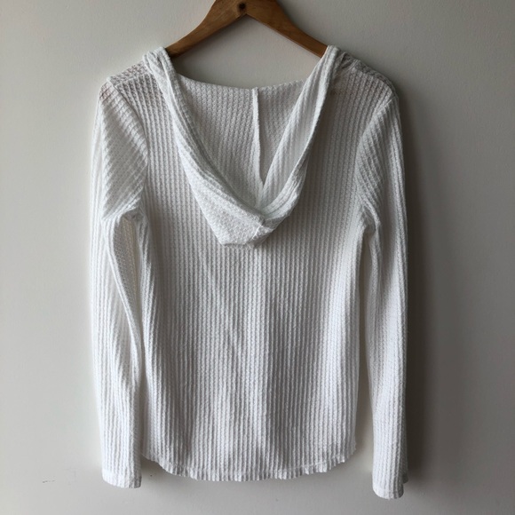 White Knit Deep V Neck Hoodie - Picture 2 of 4